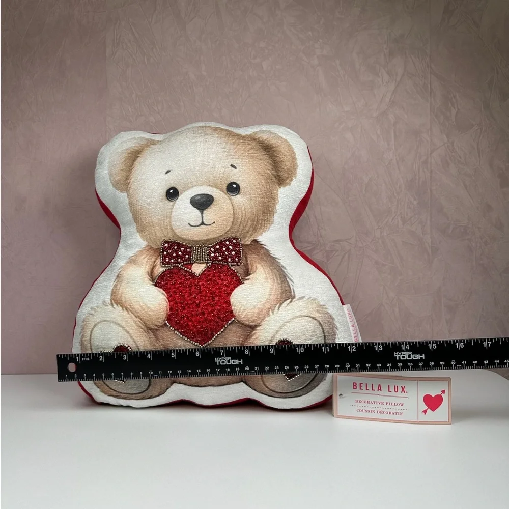 Bella Lux Heartfelt Valentines Teddy Bear Pillow - Red and White